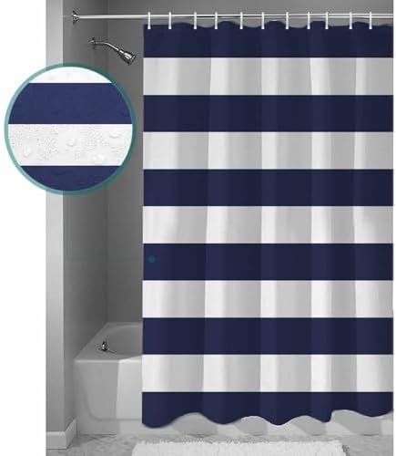 Shower Curtain Bathroom Set Navy Blue and White Stripe Waterproof Shower Curtains with Grommets Hooks Modern Stripes Pattern Privacy Bath Curtain for Bathtub Decor 60x72in