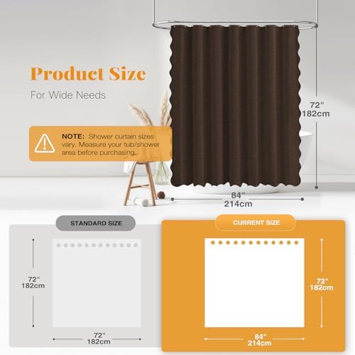 BTTN 84x72 Boho Scalloped Linen Textured Cloth Shower Curtain Set, Brown