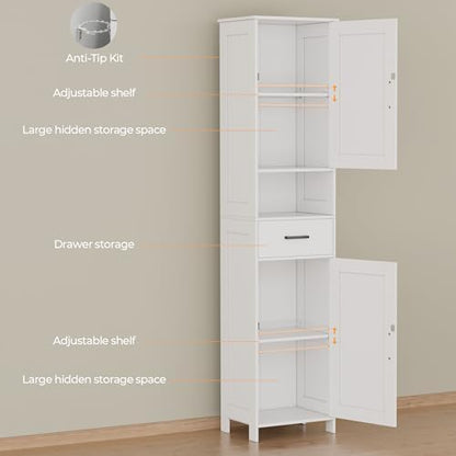 Homhedy 67" H Tall Bathroom Storage Cabinet with Barn Doors and Drawer