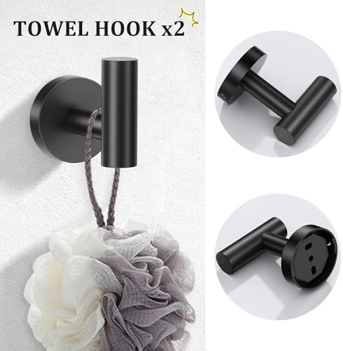 TURS Black 5 Piece Bathroom Towel Bar Set Bathroom Hardware Set, 23.6 inch Bathroom Accessories Kit Set, SUS304 Stainless Steel Wall Mounted