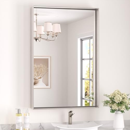 Keonjinn 24x36 Inch Nickel Bathroom Mirror for Over Sink, Rectangular