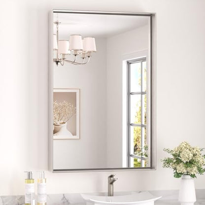 Keonjinn 24x36 Inch Nickel Bathroom Mirror for Over Sink, Rectangular