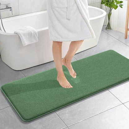 OLANLY Memory Foam Bathroom Runner Rugs 59x20, Long Bath Mats, Olive Green