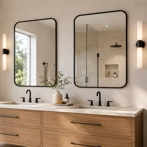 2-Pack 24x30 Inch Matte Black Rounded Rectangle Vanity Mirrors
