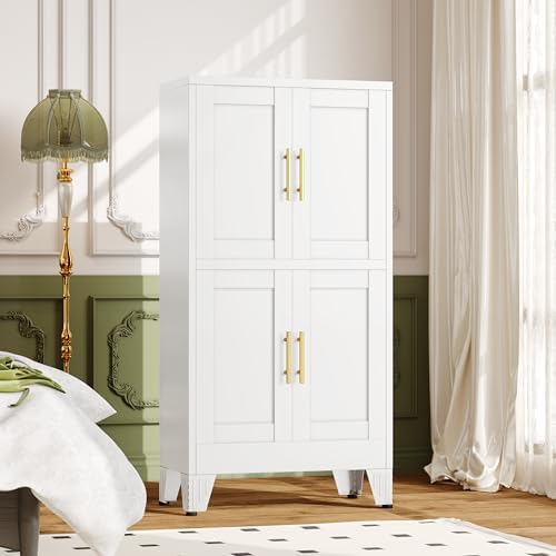 winiowa 47" Tall Kitchen Pantry Cabinet, Metal Storage Cabinet with Doors and Adjustable Shelves, White Freestanding Pantry Cabinet for Kitchen, Dining Room, Living Room, Laundry Room, Bathroom