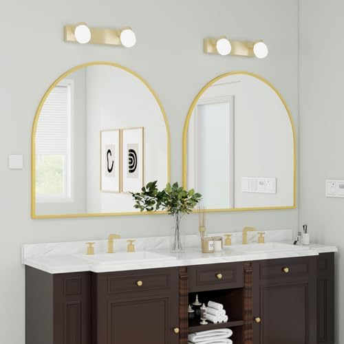 BEAUTYPEAK 31"x32" Arch Bathroom Wall Mirror, Gold