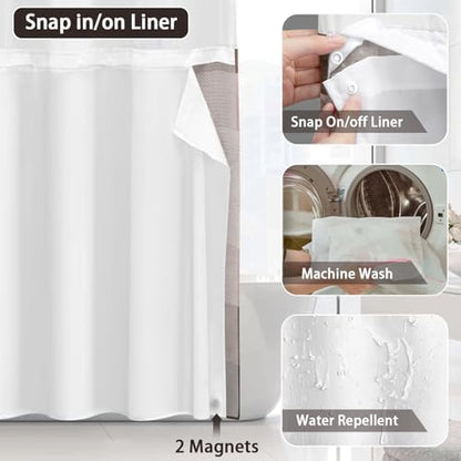 No Hook Shower Curtain with Liner Set Hotel Waffle Brown Striped 72W X 75L