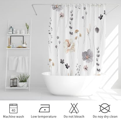 Gibelle Charcoal Grey Watercolor Floral Fabric Shower Curtain, 72x72