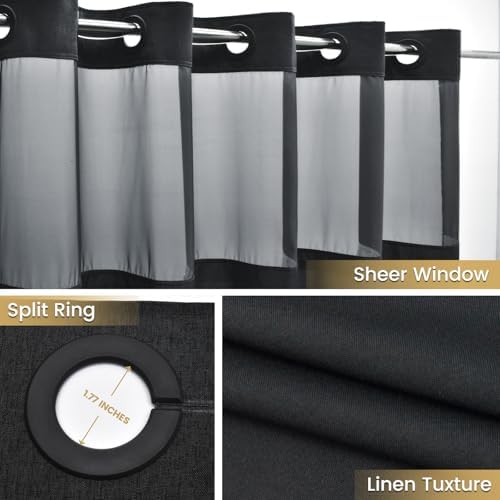 WONICY Stall No Hook Shower Curtain with Liner, Black, 54 x 80 Inch