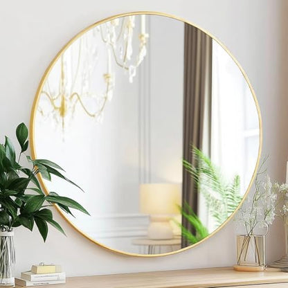 Sunniry Round Mirror 22 inch, Gold Bathroom Mirror, Brushed Metal Frame