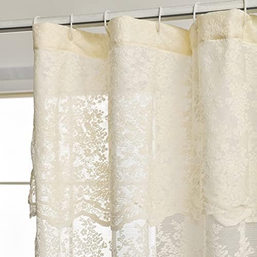 Ivory Lace Shower Curtain 72x72, Vintage Shabby Chic with Attached Valance