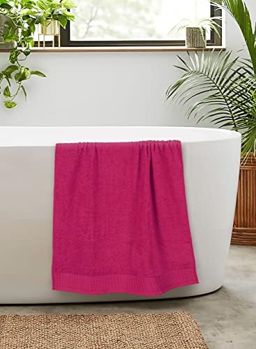 GLAMBURG 100% Cotton 2 Pack Oversized Bath Towel Set 28x55 Inches, Ultra Soft Highly Absorbant Compact Quickdry & Lightweight Large Bath Towels, Ideal for Gym Travel Camp Pool - Hot Pink