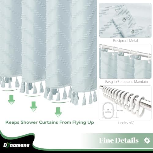 Dynamene Long Boho Farmhouse Shower Curtain Tufted Chevron 72x78 Fog Blue