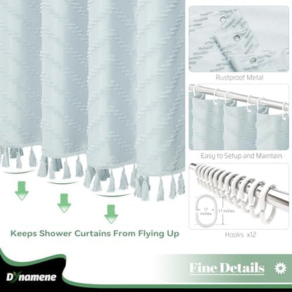 Dynamene Long Boho Farmhouse Shower Curtain Tufted Chevron 72x78 Fog Blue