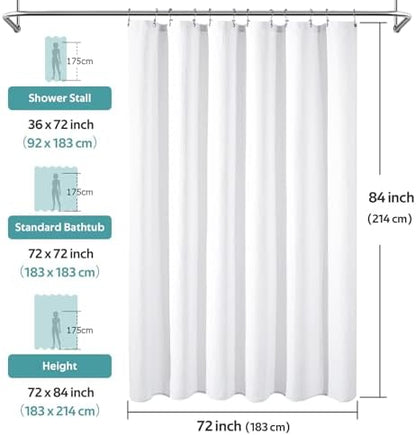 Vipfree 3 in 1 Shower Curtain Set, Waffle Shower Curtain and Liner Set with 12 Double Sided Shower Curtain Hooks, 258GSM Luxury Weighted Cloth Shower Curtains for Bathroom, 72 W x 84 H, White