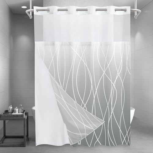 LXBNI No Hook Shower Curtain with Liner, Ombre Light Grey, 71 x 86 Inch
