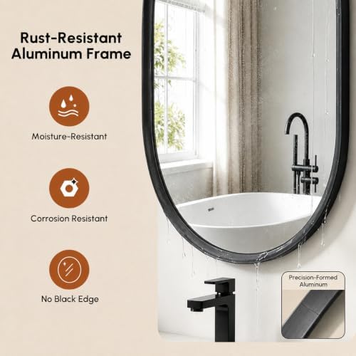 USHOWER Black Pill Oval Mirror for Bathroom 24x36 Inch