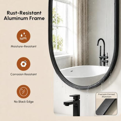 USHOWER Black Pill Oval Mirror for Bathroom 24x36 Inch