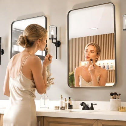2-Pack Black Bathroom Mirror for Over Sink, 24" x 36" Framed Rectargular Wall-Mounted Bathroom Mirrors for Vanity, Decorative, Farmhouse, Restroom, Horizontally or Vertically Hanging
