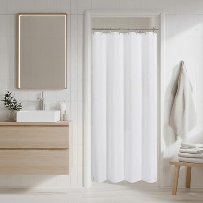 2-in-1 Waterproof Fabric Shower Curtain - No Separate Liner Needed, Hotel-Style Waffle Weave, Effortless Cleaning & Washable Bathroom Shower Curtain Set,54Wx72H,White
