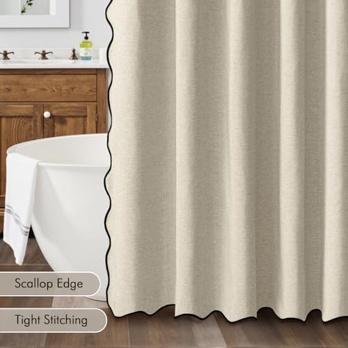 MIULEE Natural Scalloped Linen Shower Curtain 72x72 Inches