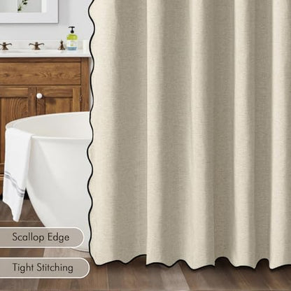MIULEE Natural Scalloped Linen Shower Curtain 72x72 Inches