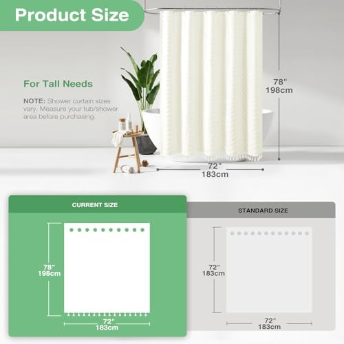 Dynamene Long Boho Farmhouse Shower Curtain Tufted Chevron 72"x78" Cream