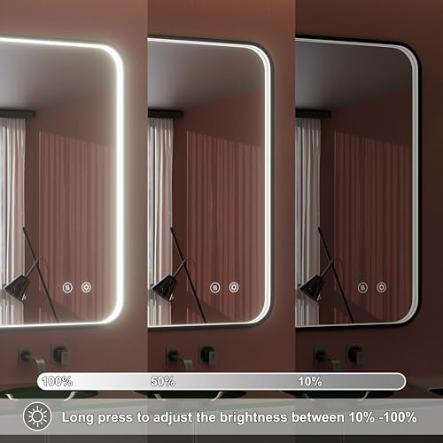 28"x36" Black LED Bathroom Mirror with Lights, 3000K/4500K/6000K