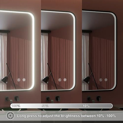 28"x36" Black LED Bathroom Mirror with Lights, 3000K/4500K/6000K