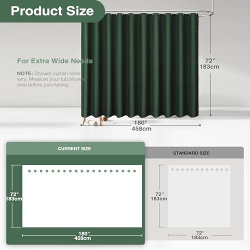 Dynamene Extra Wide Waffle Shower Curtain 256 GSM Fabric 180x72 Dark Green