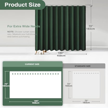 Dynamene Extra Wide Waffle Shower Curtain 256 GSM Fabric 180x72 Dark Green