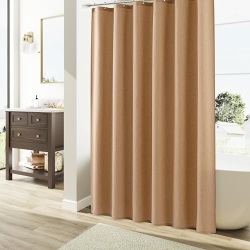 Naturoom Linen Shower Curtain 72 Inch Long for Bathroom Camel 1 Panel