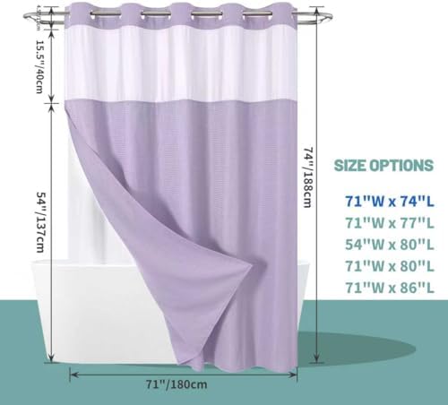 No Hook Waffle Shower Curtain with Snap-in Liner, 71x74 Inch, Lavender