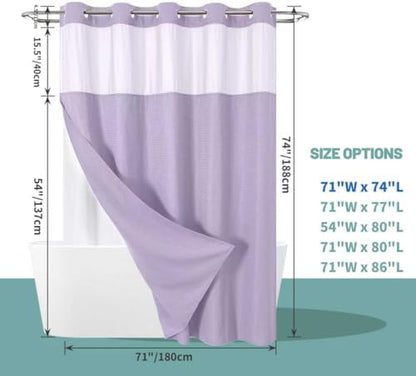 No Hook Waffle Shower Curtain with Snap-in Liner, 71x74 Inch, Lavender
