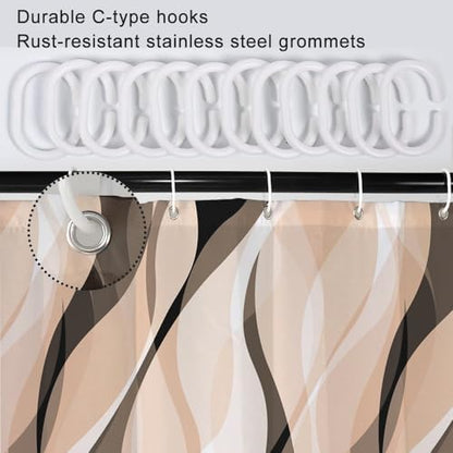 Cream Striped Shower Curtain with Hooks for Bathroom 60x72 Inch