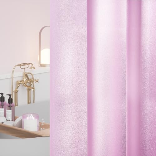 Seenus Waterproof Dreamy Pink Glitter PEVA Shower Curtain Liner, 72 x 78 Extra Long Plastic Sparkle Shower Curtain with 3 Weighted Magnets, Lovely Shimmery Bathroom Décor Shower Curtain