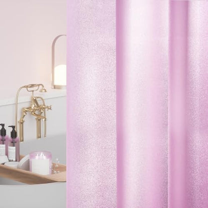 Seenus Waterproof Dreamy Pink Glitter PEVA Shower Curtain Liner, 72 x 78 Extra Long Plastic Sparkle Shower Curtain with 3 Weighted Magnets, Lovely Shimmery Bathroom Décor Shower Curtain