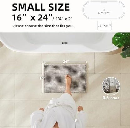 TYUU Waffle Bath Mat, Small Boho Bathroom Rugs Non Slip 24x16 Light Grey