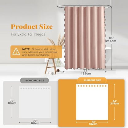 BTTN Boho Scalloped Linen Textured Cloth Shower Curtain, 72x84, Blush Pink