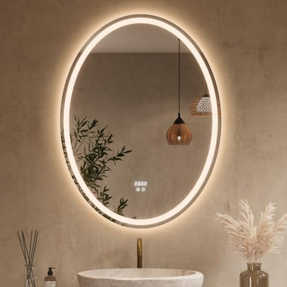 Keonjinn 40 x 30 Inch Oval LED Bathroom Mirror with Frontlit and Backlit