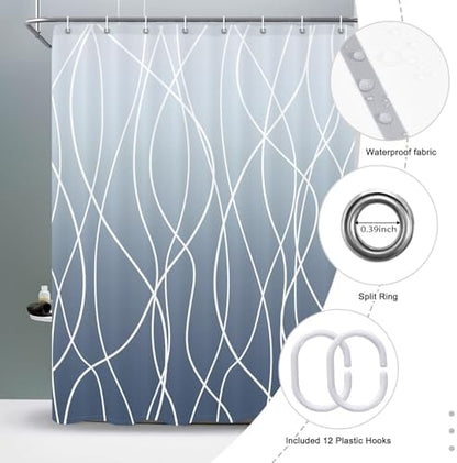 Striped Shower Curtain for Bathroom, Ombre Blue, 60" W x 72" L