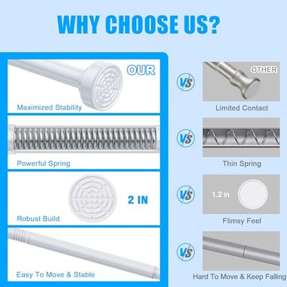 TEECK Shower Curtain Rod, 32-43 inch Adjustable Spring Tension Curtain Rod, Never Rust Anti-Slip Shower Curtain Rod for Bathroom, No Drilling, Never Collapse, Easy to Use, White