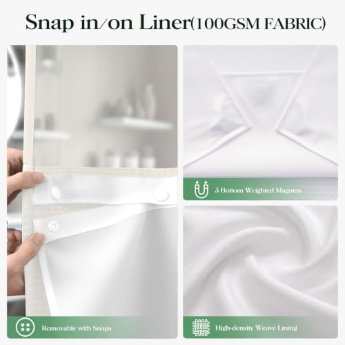Dynamene Ivory Hook Free Waffle Shower Curtain & Snap-in Fabric Liner,72x99