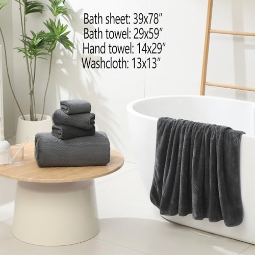YTYC 39x78 Bath Sheets,Towels for Bathroom,Charcoal Grey,2-Pieces
