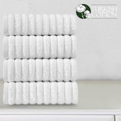 Elegant Comfort Luxury 100% Turkish Cotton Corduroy Ribbed 4 Pack Hand Towel Set 16 x 28 Inch - Absorbent, Super Soft, Quick Dry, Premium Towels for Bathroom, Gym, Spa and Hotel Use, White
