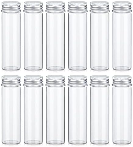 TOBWOLF 12PCS 50ml / 1.7oz Glass Spice Jars, Transparent Spice Containers with Aluminum Lids, Seasoning Storage Bottle Spice Bottles, Glass Seasoning Jars for Home Kitchen, Outdoor Camping, Gardening