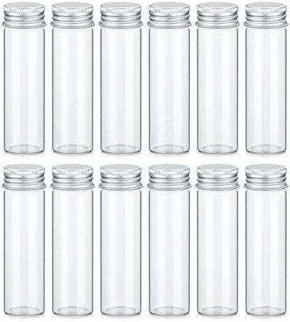 TOBWOLF 12PCS 50ml / 1.7oz Glass Spice Jars, Transparent Spice Containers with Aluminum Lids, Seasoning Storage Bottle Spice Bottles, Glass Seasoning Jars for Home Kitchen, Outdoor Camping, Gardening