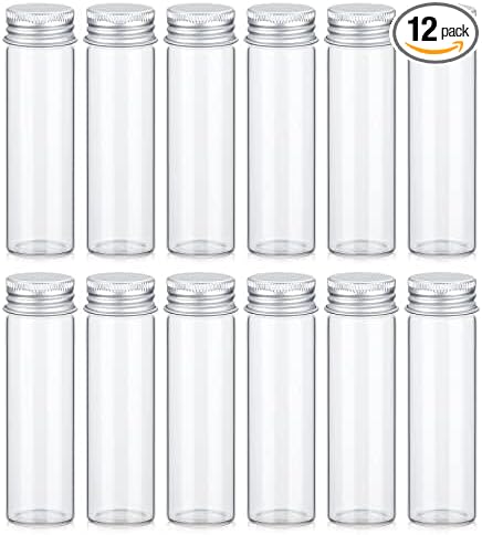 TOBWOLF 12PCS 50ml / 1.7oz Glass Spice Jars, Transparent Spice Containers with Aluminum Lids, Seasoning Storage Bottle Spice Bottles, Glass Seasoning Jars for Home Kitchen, Outdoor Camping, Gardening