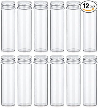TOBWOLF 12PCS 50ml / 1.7oz Glass Spice Jars, Transparent Spice Containers with Aluminum Lids, Seasoning Storage Bottle Spice Bottles, Glass Seasoning Jars for Home Kitchen, Outdoor Camping, Gardening
