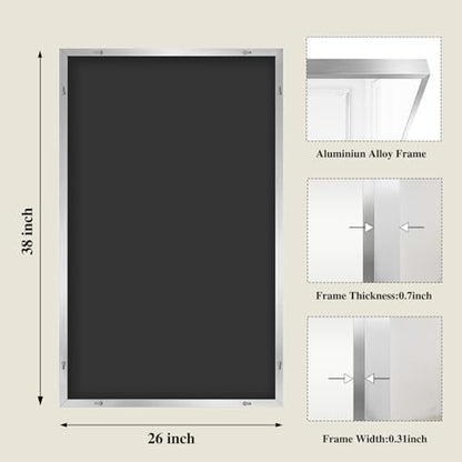 Koonmi Silver Rectangle Wall Mirror, 26x38 Inch Bathroom Mirror, Aluminum Frame Vanity Mirror for Entryway, Living Room, Bedroom Bathroom, Hangs Horizontally or Vertically